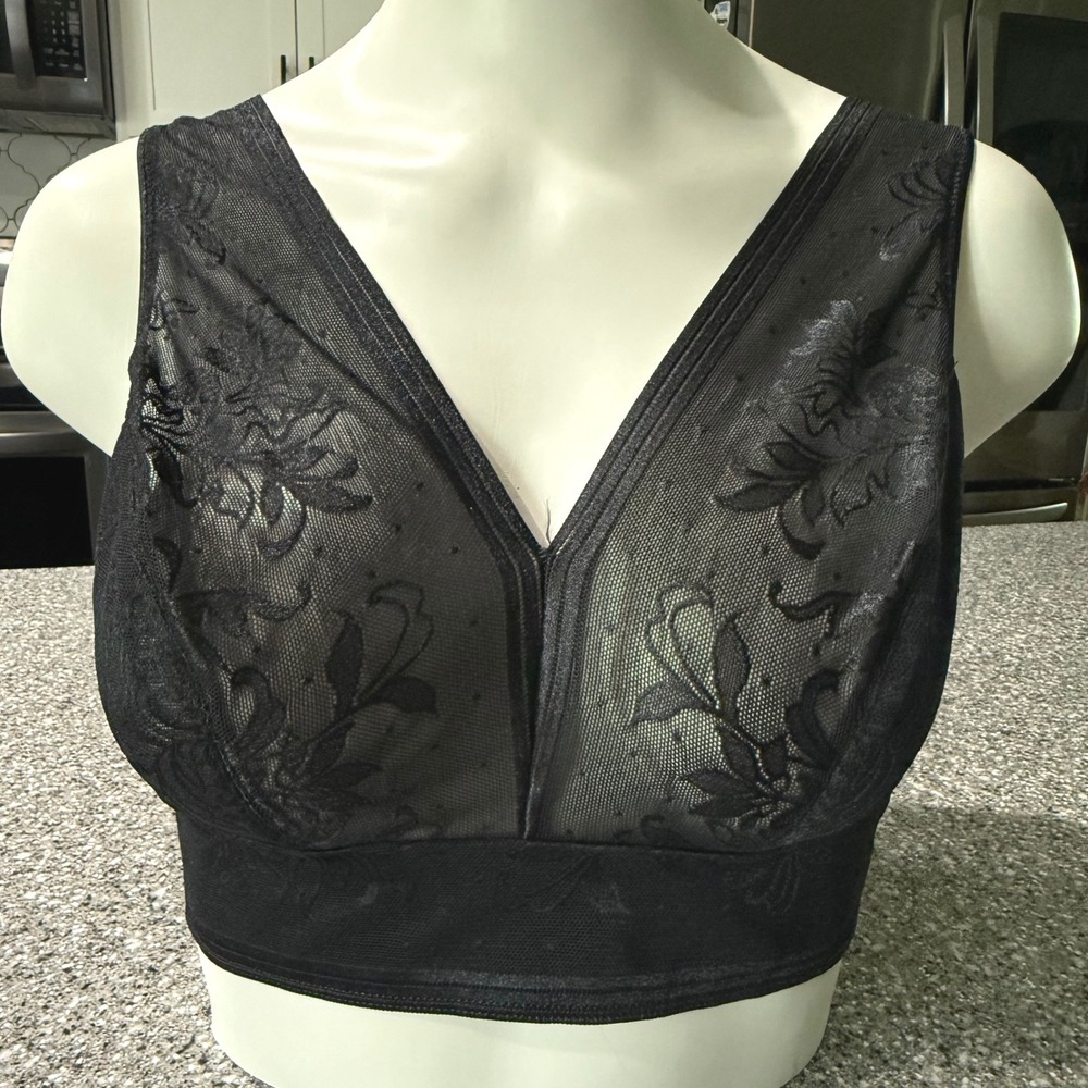 Wacoal Elevate Bralette Black Floral Lace Point Desprit Mesh Womens 36‎ Romantic